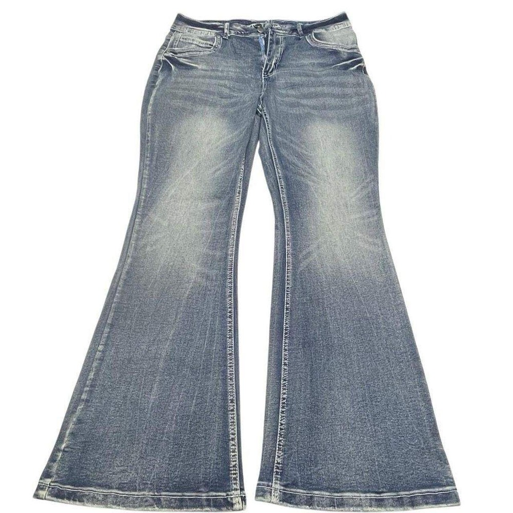 Medium Wash Fitted‎ Stretch Boot Cut Jeans N0619